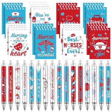 Imagem de Pasimy Conjunto de 32 peças de presentes de agradecimento de enfermeira, cadernos espirais e canetas esferográficas, diários de bolso inspiradores a granel, miniblocos de notas com tema médico,