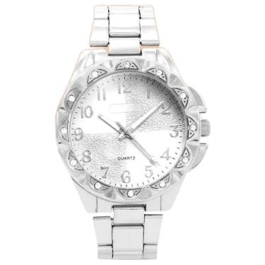 Imagem de Relogio aço prata feminino + colar strass brincos + caixa casual ponteiro social original