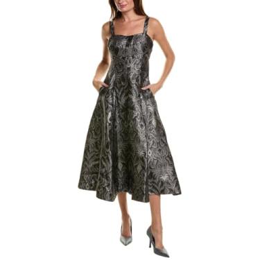 Imagem de Taylor Dresses Vestido midi feminino sem mangas com decote em coração Jacquard Fit and Flare, Preto, cinza, 46