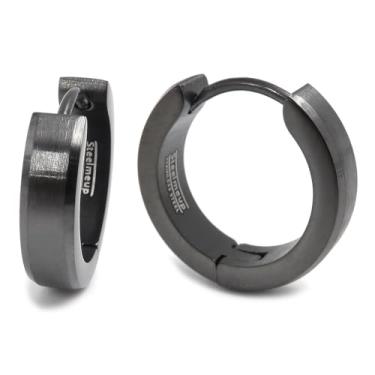 Imagem de Par de brincos masculinos de argola chanfrada de aço inoxidável, preto, ouro, prata, 16 mm, Aço inoxidável, Sem pedra preciosa