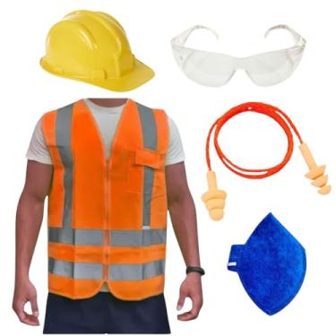 Imagem de Kit Obra Capacete de Proteção Óculos Croma Protetor Auricular Colete Refletivo Máscara PFF2 EPI (Amarelo, M)