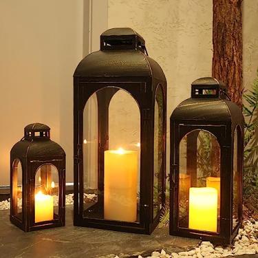 Imagem de NEEDOMO Lanternas Decorativas Para Interior E Exterior, Conjunto De 3 Lanternas Para Exterior Para Varanda, Porta-Velas Com Estrutura De Metal De 26" E Vidro, Outono, Natal
