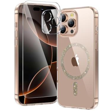 Imagem de toushion Capa 3 em 1 para iPhone 16 Pro Max transparente com MagSafe, não amarela, protetor de tela * 1 protetor de lente de câmera * 1, capa de proteção para iPhone 16 Pro Max 17.0 cm anel magnético