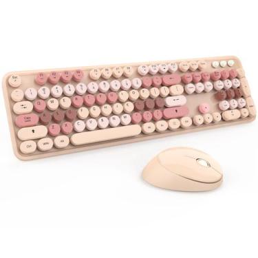 Imagem de Kit Teclado e Mouse Sem Fio Kootop - Design Cute Milk Tea