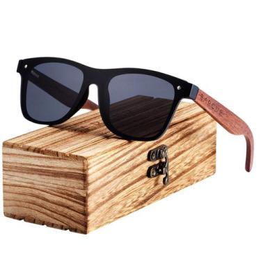 Imagem de Óculos de Sol Polarizado Quadrado De Madeira da Noz Preta Proteção UV4