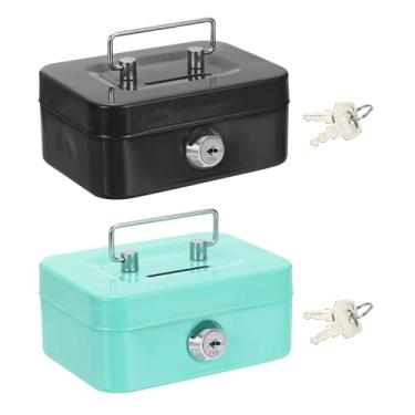 Imagem de PATIKIL SAFECaixa de dinheiro pequena, 2 peças mini cofre cofre cofrinho cofrinho caixas de economia de dinheiro com chaves para relógios de dinheiro joias itens pessoais, verde, preto
