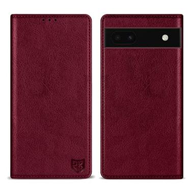 Imagem de ZZXX Capa carteira para Google Pixel 6a com [bloqueio de RFID] com compartimento para cartão, capa protetora dobrável de couro magnético forte para Google Pixel 6a (vinho tinto-15,5 cm)
