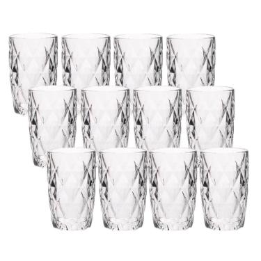Imagem de Jogo 12 Copos De Vidro Diamond Diamante Transparente Resistente 400ml Em Casa Tem