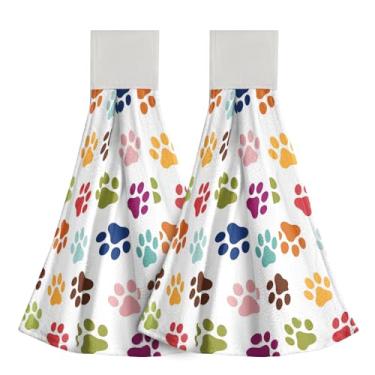 Imagem de Conjunto de 2 toalhas de mão de cozinha de pata de cachorro com estampa de pé de animal pano macio absorvente pano de prato toalha de gravata pendurada para banheiro, hotel, academia