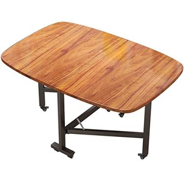 Imagem de Mesa de jantar dobrável, mesa extensível de madeira com 6 rodas, economia de espaço, design de borda redonda, mesa de cozinha móvel para sala de estar, sala de jantar, 100 cm (marrom)