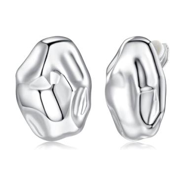 Imagem de Dlknp Brincos femininos com clipe de ouro 14K, não perfurados, irregulares, hipoalergênicos e leves, Zinco, Sem pedra preciosa