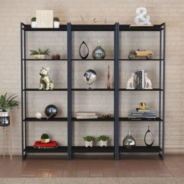 Imagem de Kit 3 Estantes para Livros Industrial Aço 5 Prateleiras 187cmx180cm Active Yescasa