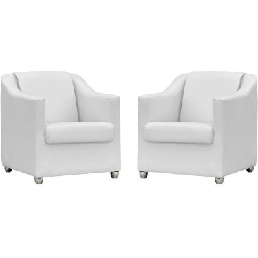 Imagem de Kit 2 Poltronas Mila Corino Cores Pé De Plástico Cromado - Branco Corino