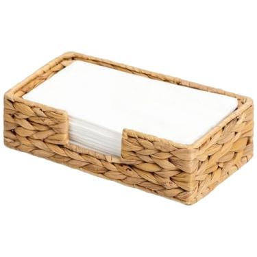 Imagem de Cesta de guardanapo, suporte de guardanapo de vime de tecido de jacinto de água, suporte de papel de vime retangular de 9,5 x 5,1 x 2,8 para mesa, banheiro, toalha descartável para convidados