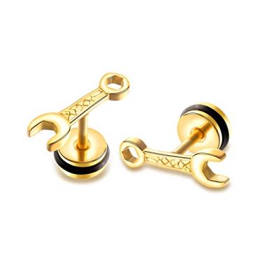 Imagem de Brincos masculinos de chave inglesa de motociclista de aço inoxidável perfurado ferramenta mecânica brincos tampões de ouvido, Aço inoxidável Metal, aço inoxidável