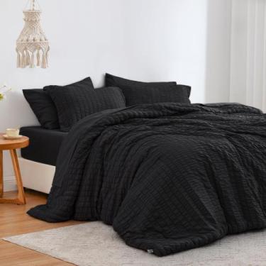 Imagem de Conjunto de edredom Love's cabin Seersucker Black King Size 7 peças