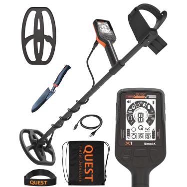 Imagem de Quest X1 Detector de metais para adultos – Pacote econômico com tampa de bobina, escavador de saco de cordas, velocidade de discriminação rápida, bateria incorporada, bobina dupla leve para teste de