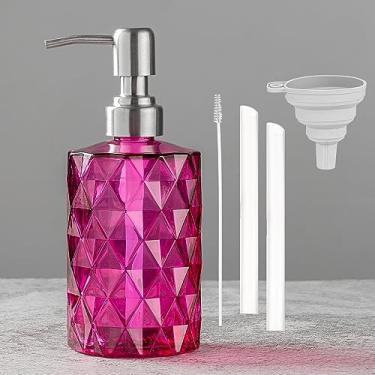Imagem de Dispensador de sabonete de vidro roxo de 340 ml Easy-Tang – Recarregável lavar à mão líquido, detergente de pratos e xampu com suporte de bomba de óleo preto, ideal para bancada de banheiro, cozinha, lavanderia