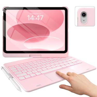 Imagem de typecase Capa Touch iPad 10ª geração com teclado (10,9 polegadas, 2022) e iPad A16 (11ª geração, 2025) – Rotação de 360°, retroiluminação de 11 cores, trackpad multitoque, fina e leve (rosa claro)