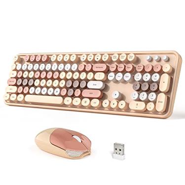 Imagem de Dilter Combo de teclado e mouse sem fio, 104 teclas, tamanho completo, 2,4 GHz, teclado colorido, receptor USB Plug and Play, para Windows, PC, laptop, desktop (chá de leite)