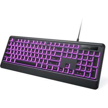 Imagem de BERGUF Teclado retroiluminado com impressão grande, teclados de computador iluminados por USB com 7 cores, teclas de letras grandes fáceis de ver e digitar, teclado silencioso compatível com PC,