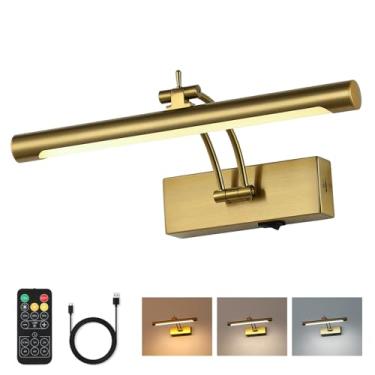 Imagem de 7Degobii Luz de imagem operada por bateria com controle remoto, luzes de galeria sem fio latão 30,5 cm recarregável com braço oscilante flexível, arandela de parede regulável para arte na parede