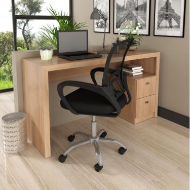 Imagem de Mesa Para Escritório 2 Gavetas Me4130 Com Cadeira Para Escritório Tok 3310 Amêndoa-preto