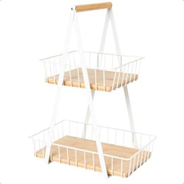 Imagem de Fruteira de Mesa Aramada Organizador Frutas Cesto Duplo 2 Andares