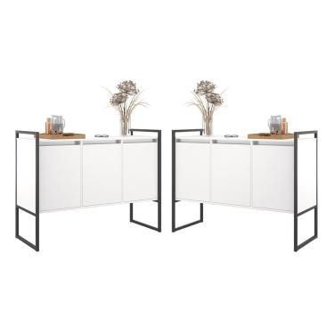 Imagem de Buffet 3 Portas Rouxe Branco Conjunto 2 Unidades