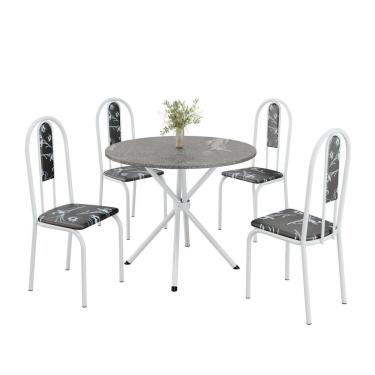 Imagem de Conjunto Sala De Jantar Mesa Redonda 70cm Tampo Granito Topázio 4 Cadeiras Linda Yescasa Preto Floral-branco