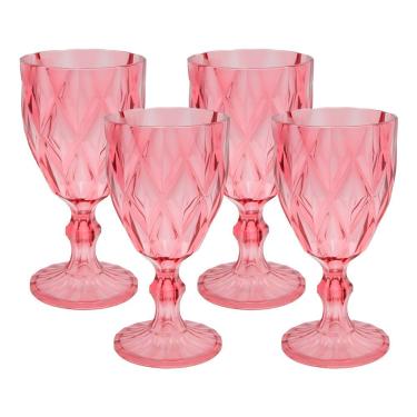 Imagem de Jogo 4 Taças De Acrílico Vermelha Diamond Diamante Festa Piscina Plástico 330ml Lyor