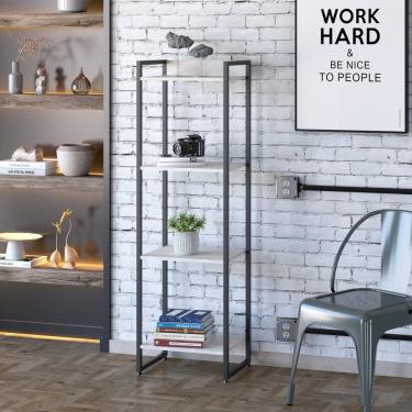 Imagem de Estante Para Livros Industrial Multiuso 4 Prateleiras 146x45cm Dynamica Yescasa Snow/preto
