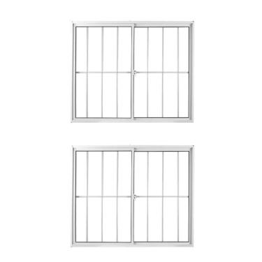 Imagem de Kit Com 2 Janelas De Alumínio De Correr 120x150cm 2 Folhas Com Grade E Vidro Liso Linha Soft Mgm Branco