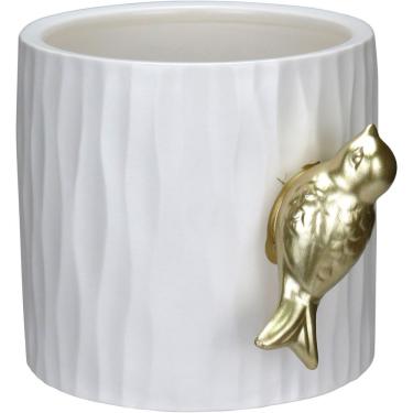 Imagem de Vaso Decorativo Enfeite Casa Aparador Home&co Com Pássaro Cerâmica 13x16x16cm Branco