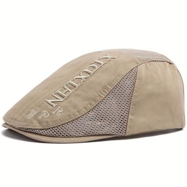 Imagem de Boina De Malha Com Viseira De Sol E Bordado De Letras Boné Ajustável Bege