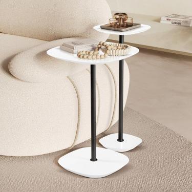 Imagem de Conjunto Mesa Lateral Florença Alta E Baixa - Lf 049 Branco-preto