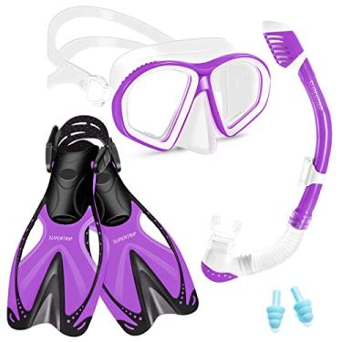 Imagem de Supertrip Conjunto De Mergulho Com Snorkel Infantil, Equipamento Para Crianças, Máscara E Nadadeira Infantil Vidro Temperado, Óculos Mergulho, Superfície Seca, Nadadeiras Ajustáveis Meninos Meninas