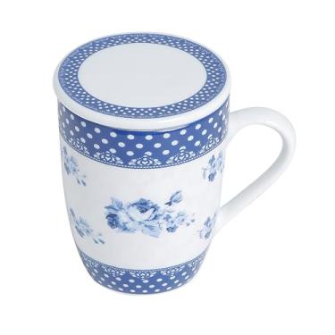 Imagem de LYOR - Caneca de Porcelana Super White com Tampa e Filtro Elsa Azul/Branca 340ml