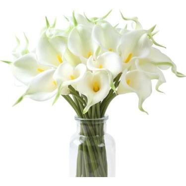 Imagem de 10 Flores Realistas Buquê de Noivas Copo de Leite Branco - La Caza Sto