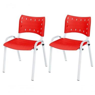 Imagem de Cadeira Iso Base Branco Igreja, Escola, Escritório - Vermelho - Kit 2 Peças