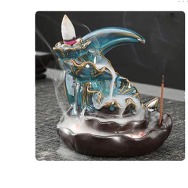 Imagem de Queimador de incenso de fluxo reverso decoração criativa para casa (lua - azul)