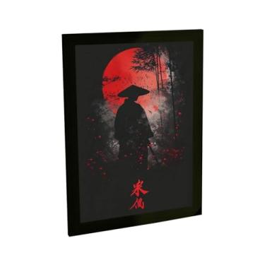 Imagem de Quadro Decorativo Samurai Ilustração Floresta Vermelha Decoração Poster Quarto Sala
