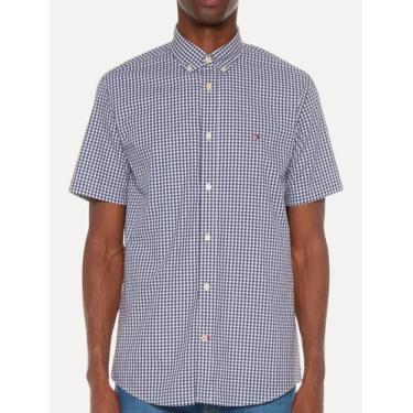 Imagem de Camisa Tommy Hilfiger Masculina Manga Curta Xadrez Gingham Branca/Mari