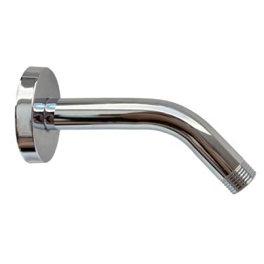 Imagem de 1 peça braço de chuveiro de 15 cm com flange, tubo de chuveiro montado na parede, tubo extensor de cabeça de chuveiro para chuveiro fixo (prata)