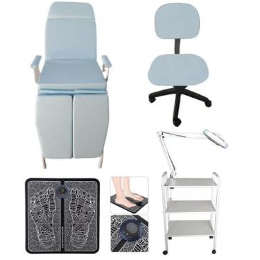 Imagem de Kit Podologia Cadeira Maca Mocho Exaustor Carrinho Massageador - Fisco