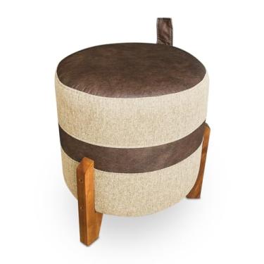 Imagem de Puff Banqueta Le Mans Linho Dourado e Corano Nozes Base de Madeira - Pallazio