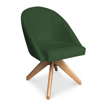 Imagem de Poltrona Cadeira Giratória Bela Suede Verde Base de Madeira - Pallazio