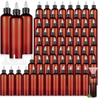 Imagem de Barydat 72 frascos aplicadores de 227 g com tampa torcida, frasco de óleo de cabelo vazio com funis, frascos de plástico âmbar recarregáveis para loção de xampu de óleo de cabelo líquido