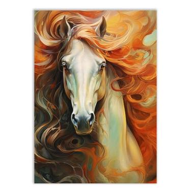 Imagem de Placa Decorativa Cavalo Ilustração Crina Laranja Decoração Poster Quarto Sala