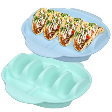Imagem de Pratos de silicone para tacos, BicycleStore 2 unidades de bandeja de servir taco com alça, 29 x 23 cm antiderrapante suporte para taco com divisórias, suprimentos reutilizáveis para barras de taco